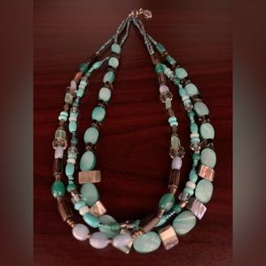 Silpada sterling silver and semi precious aqua colored stone 3 strand necklace.
